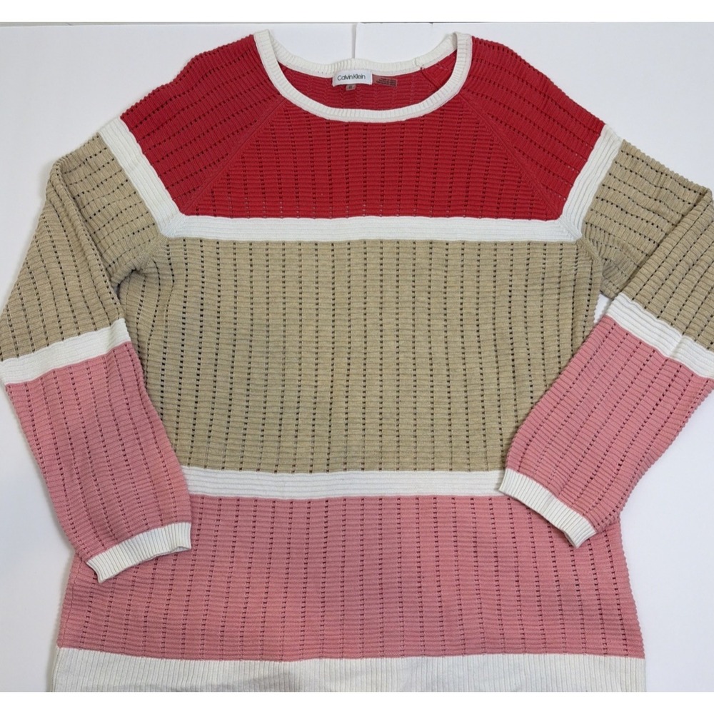 Calvin Klein Women's Sweater Size XL Pink Colorblock Versatile Staple Classic‎